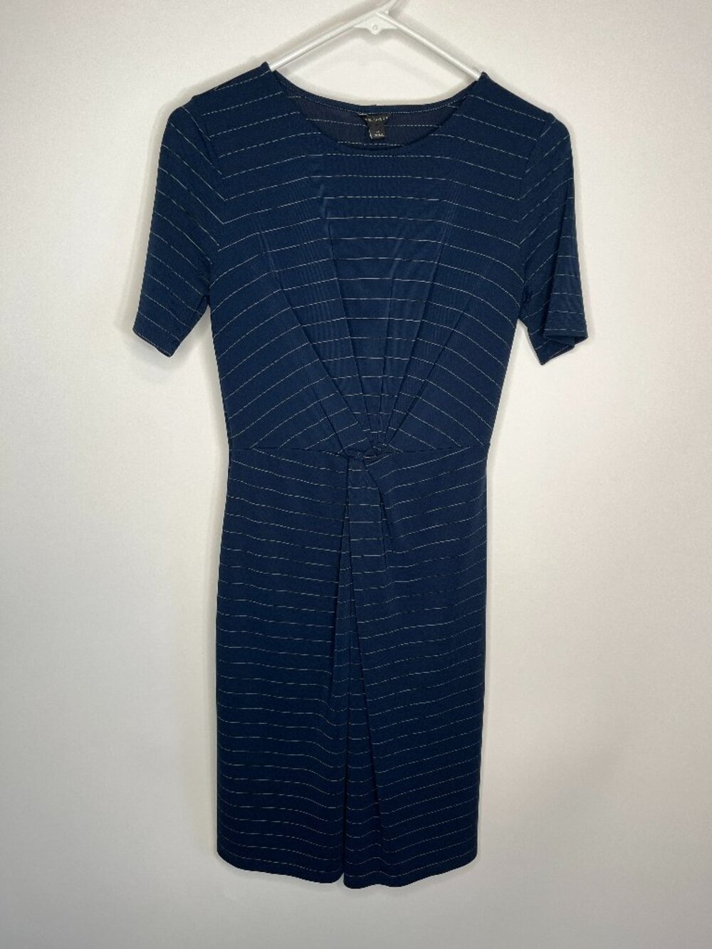 Ann Taylor Women's Blue and White Stripe Short Sleeve Dress Size XS Gather Waist